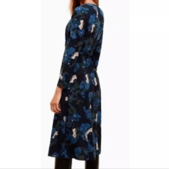 Aritzia Wilfred Aubagne Floral Blue Green Cut Out Midi Long Sleeve Dress Size 0. - Picture 4 of 16